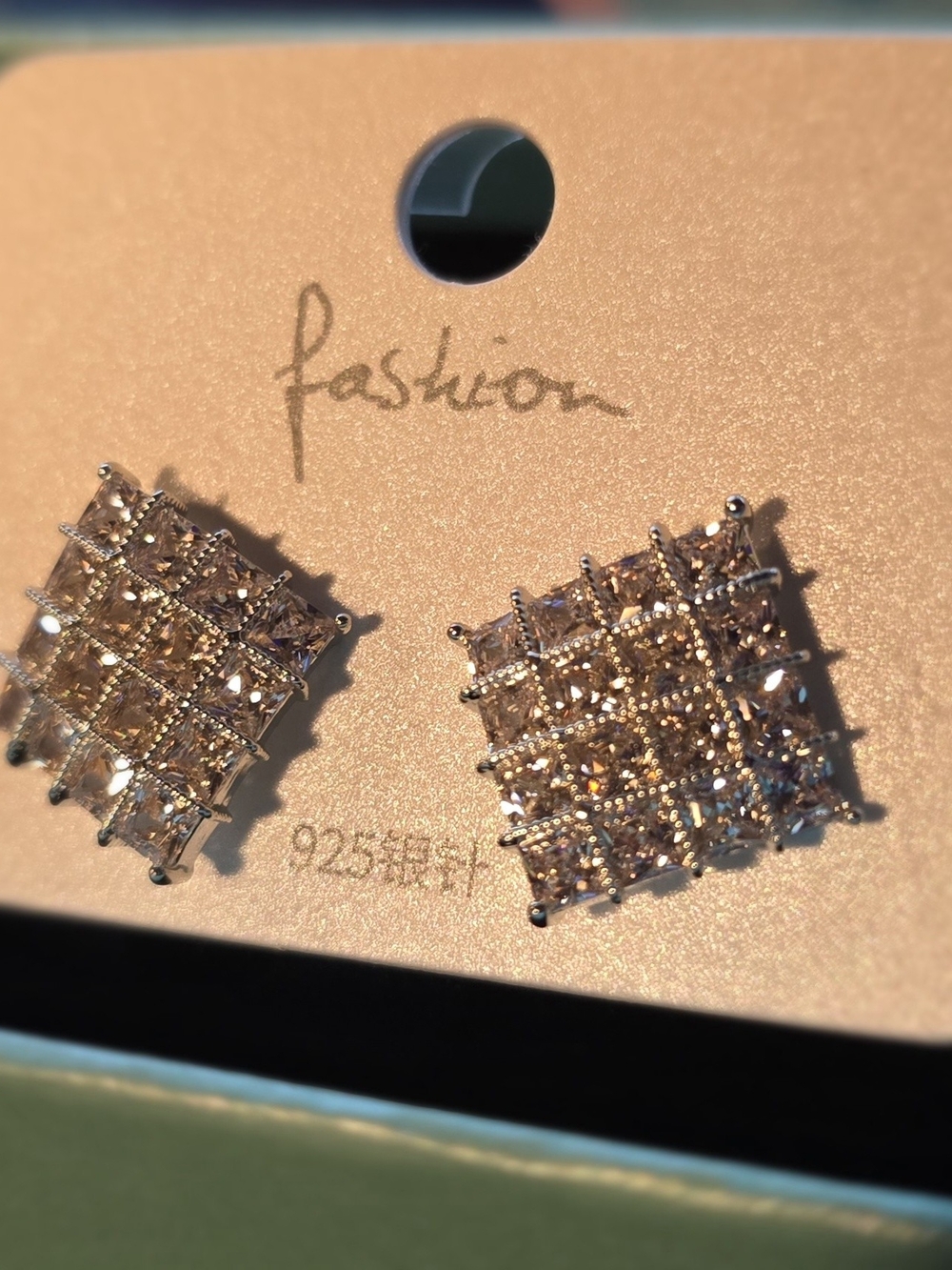 Sterling Silver 925 Square Cluster Stud Earrings in Clear Crystal